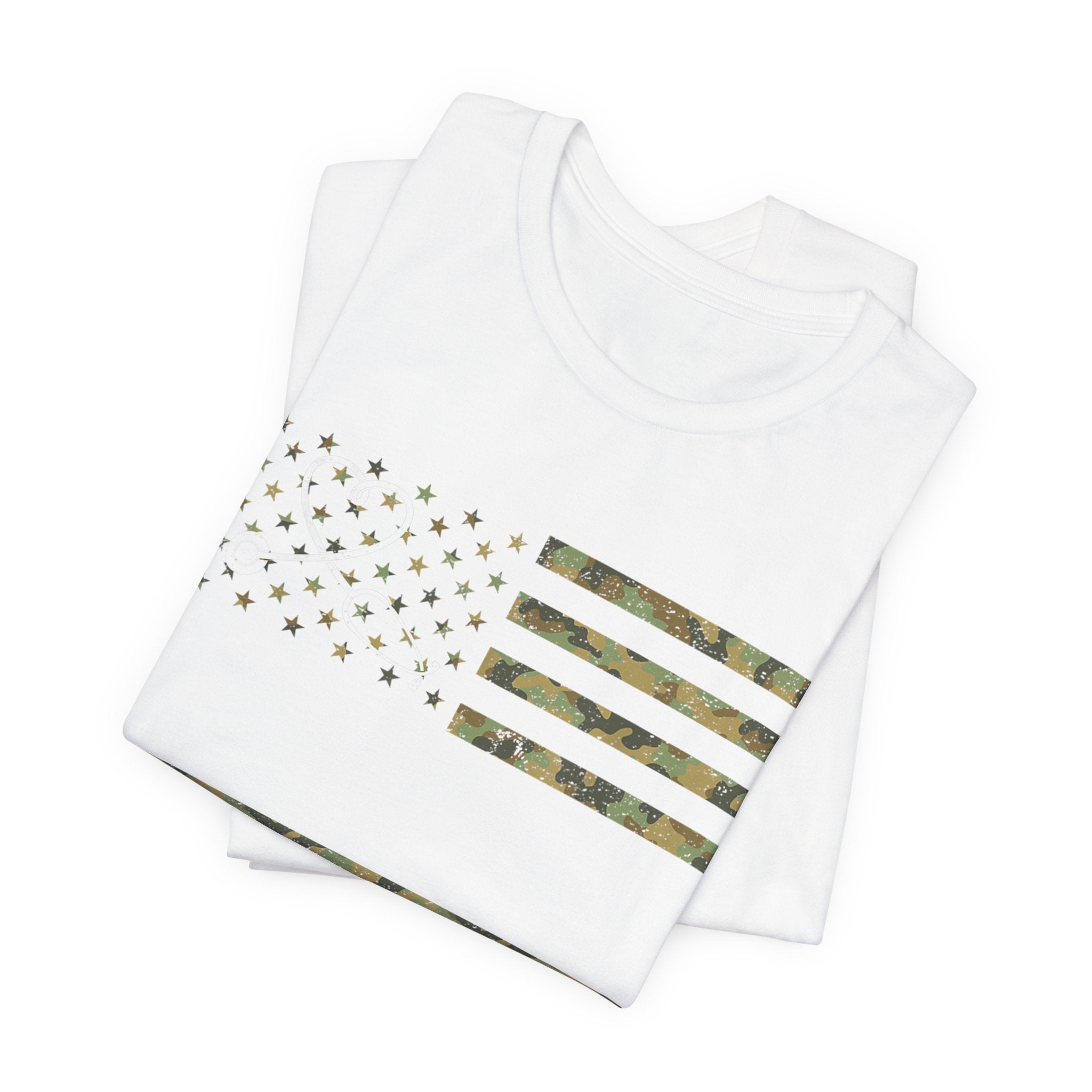 Patriotic VA Nurse T-Shirt — Camouflage American Flag "Proud USA" Tee