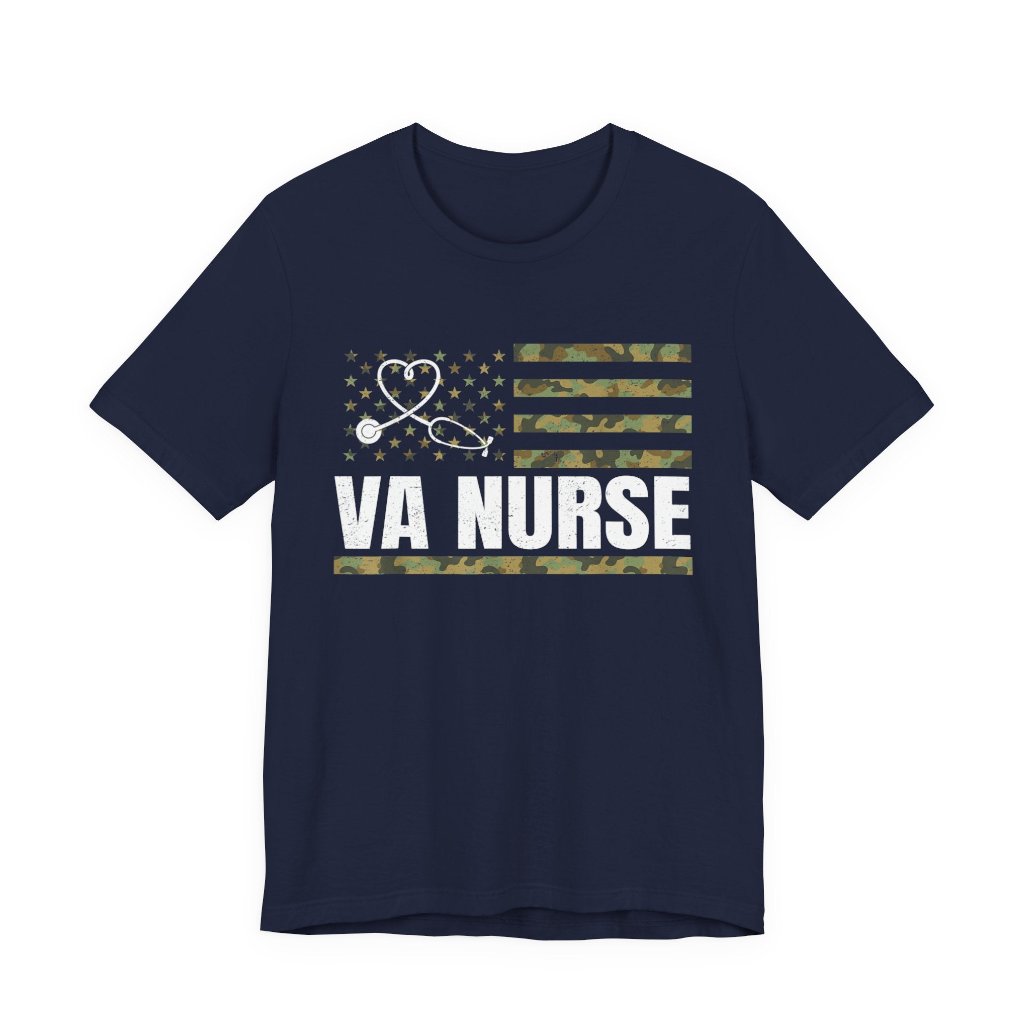 Patriotic VA Nurse T-Shirt — Camouflage American Flag "Proud USA" Tee