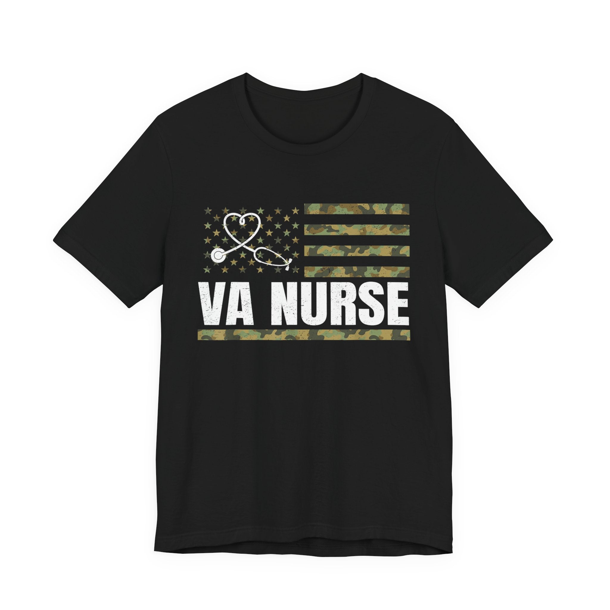 Patriotic VA Nurse T-Shirt — Camouflage American Flag "Proud USA" Tee